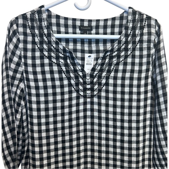 Talbots Black & White Gingham Dress Long Sleeve Embroidered Neckline Size XS NWT - Picture 2 of 9